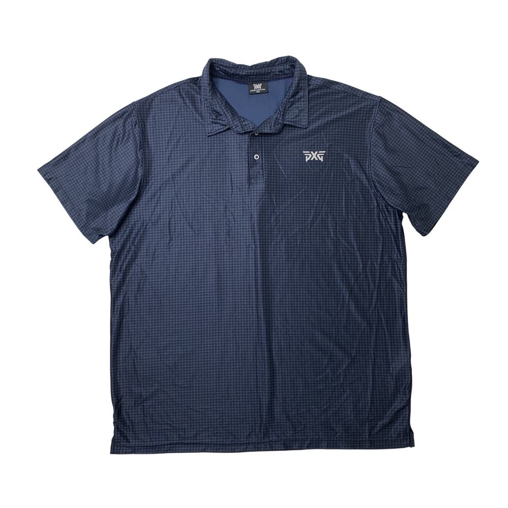 PXG Polo Shirt Mens 3XL Navy Black Houndstooth Short Sleeve Performance Golf